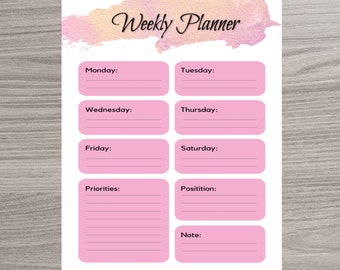 Descarga instantánea del planificador semanal imprimible- Organizador semanal Pink To Do