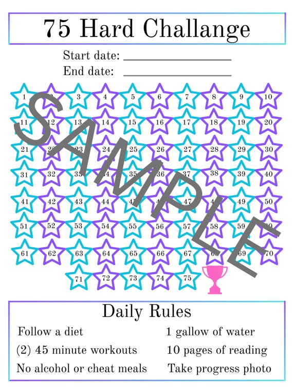 75 Hard Challange Tracker Printable