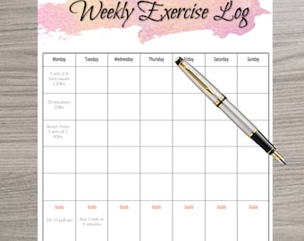 Druckbares wöchentliches Übungstagebuch - digital druckbare Download-Übungs-Tracker