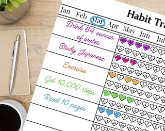 Druckbare herzförmige Habit Tracker digitaler Download