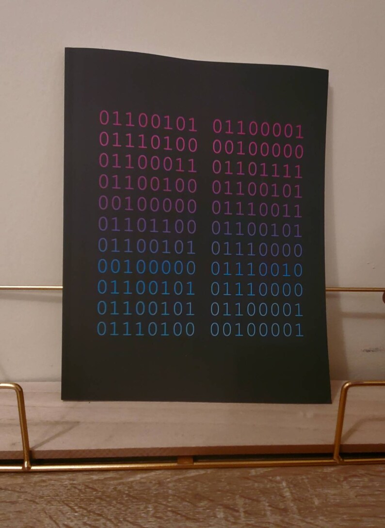 K&ouml;nnte beinhalten: Ein schwarzer Hintergrund mit einer Reihe von bin&auml;rem Code, der in Pink und Blau gedruckt ist. Der Code ist in zwei Spalten angeordnet, wobei jede Zeile acht Ziffern enth&auml;lt.