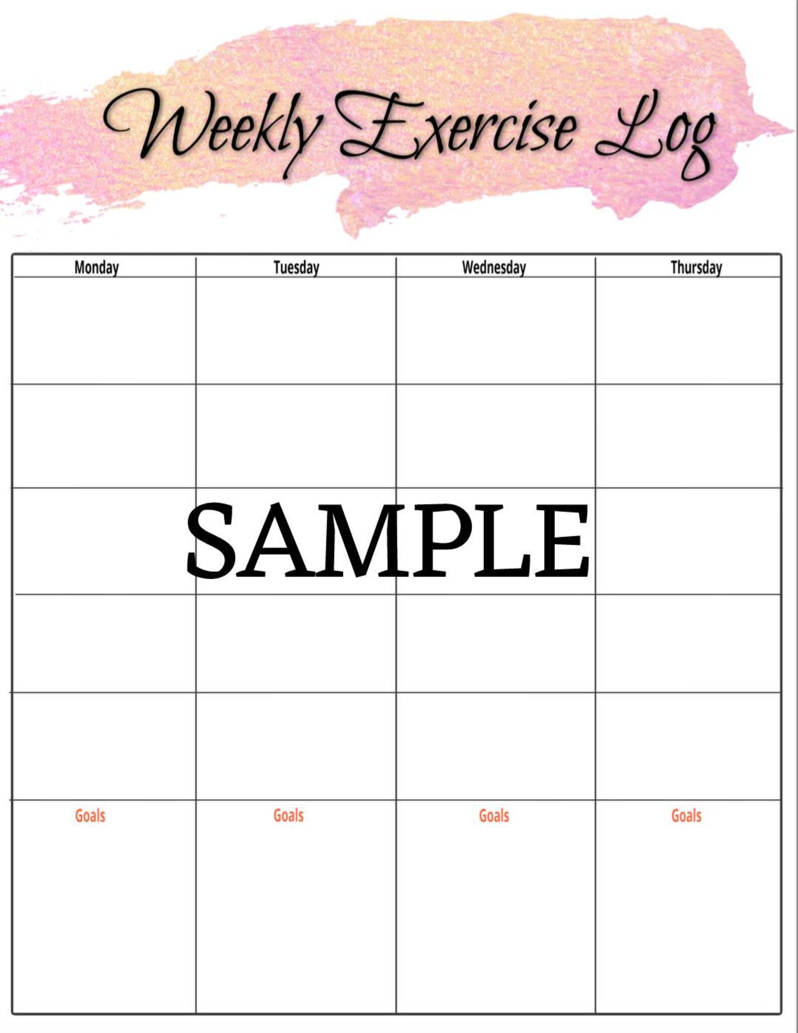Printable Weekly Exercise Log - Digital Printable Download Exercise ...