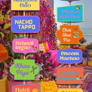 Desi Wedding decor as Mehendi decor, Sangeet decor as Haldi decoration, Mehndi Welcome signs as Dholki decor, Mehndi decor & Mehndi Signs