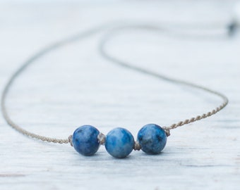 Blue Dumortierite triple knotted necklace / handspun ROPE / waterproof / kid-proof / life-proof / tula blue / sbld0124