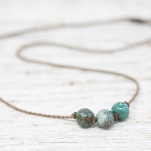 chrysocolla triple knotted necklace / handspun ROPE /waterproof / kid-proof / life-proof/ minimalist beauty / tulablue /