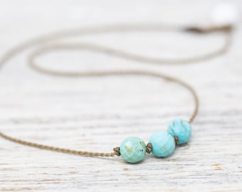 light turquoise howlite faceted triple knotted necklace / handspun ROPE /waterproof / kid-proof / life-proof/ minimalist beauty / tulablue /