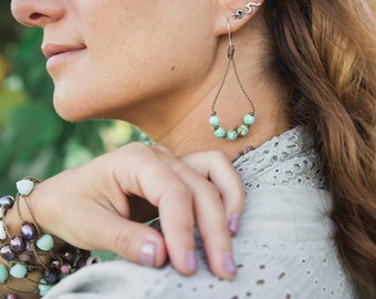 Turquoise Jasper loop earrings / tula blue ROPE  / freshwater pearls / hand spun ROPE Collection / sterling silver / bohemian