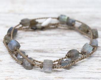 Labradorite Cubed Medium WRAP~handspun ROPE ~ bracelet ~ anklet ~ necklace ~ hair jewelry ~ versatile ~ minimalist bohemian ~ tula blue-1779
