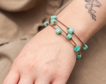 Amazonite Cube Petite WRAP ~ handspun ROPE ~ bracelet ~ anklet ~ necklace ~ versatile ~ minimalist bohemian ~ tula blue