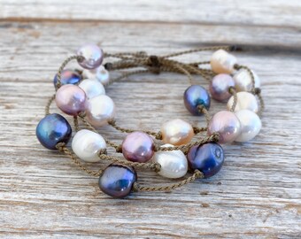 Pearls Please Bracelet Stack - hand-spun ROPE collection - waterproof - Tula Blue - one-size-fits-all