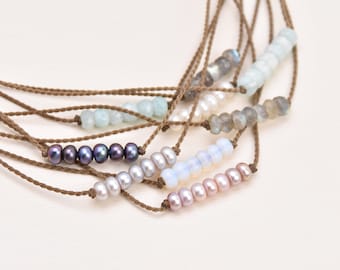Colares Boho / CORDA fiada à mão / à prova d'água / à prova de crianças / à prova de vida / boho / beleza minimalista / azul tula