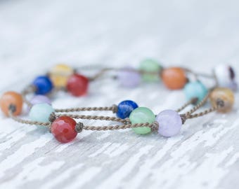 7 Chakra WRAP / necklace, anklet, bracelet or hair piece / handspun ROPE / waterproof / life-proof / bohemian / tula blue / s7ch0018