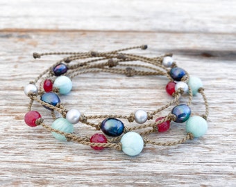 Island Fire Bracelet Stack - hand-spun ROPE collection - waterproof - Tula Blue - one-size-fits-all