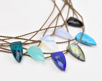 Assorted pyramid briolette / handspun ROPE necklace / waterproof / life-proof / bohemian minimalist beauty / tula blue