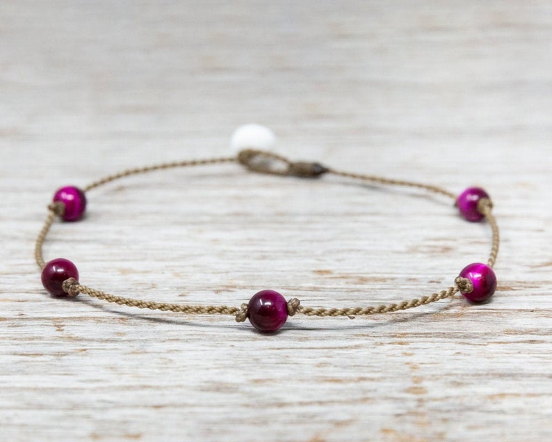 Pink Tiger/'s Eye Round Petite Princess Anklet hand-spun ROPE collection waterproof life-proof Tula Blue 0487