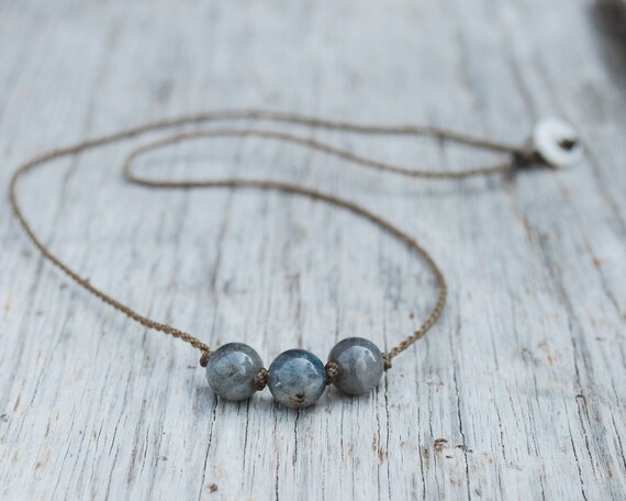 Labradorite Triple Knotted Necklace Handspun ROPE waterproof