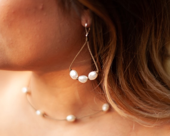 White Baroque Pearl Loop Earrings