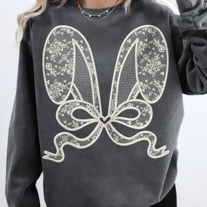 White Lace Bunny Coquette Bow png, Easter png, Lace Coquette bunny png, happy easter, Spring png, Lace bow easter png, Faux Embroidery Girly