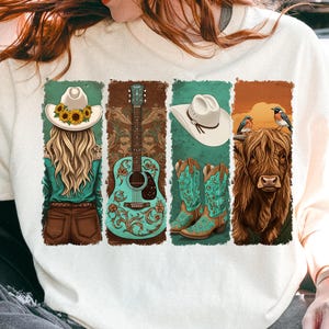 Retro Western Cowgirl Png, Western Turquoise Png, Cowboy Boots Png, Cowprint png, Sunflower Png, Country popular now Png, Western Png