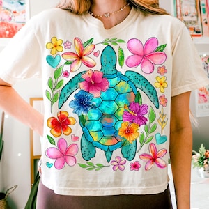 Boho Floral Sea Turtle PNG, Summer Png, Brushstroke Turtle Png, Beach Png, Turtle Png, Nautical Sublimation Designs, Fisherman Aesthetic Png