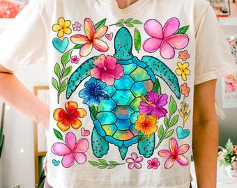 Boho Floral Sea Turtle PNG, Summer Png, Brushstroke Turtle Png, Beach Png, Turtle Png, Nautical Sublimation Designs, Fisherman Aesthetic Png