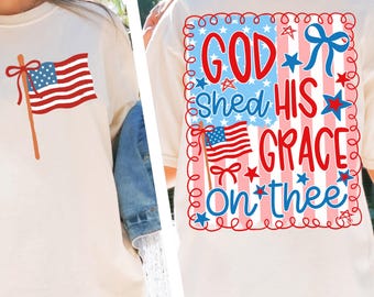 God Shed His Grace on Thee Png, Patriotic Coquette Png, Preppy 4th Of July Png, American Png, USA png, Preppy Patriotic, Red White Blue Png