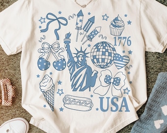 Retro America Coquette Png, Preppy 4th of July Png, Girly Memorial Day PNG, Vintage USA Png, Independence Day png, Land of the Free