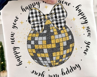 Coquette Happy New Year 2026 Png, Glitter New Years Png, Black And Gold Glitter New Year Png, Cheers New Years Png, Disco Ball