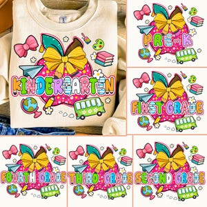 Preppy Back To School Bundle, Kindergarten, First Day Of School, Coquette Pencil, Pre-k 1st/2nd/3rd Grade, School Bundle Png, Back To School