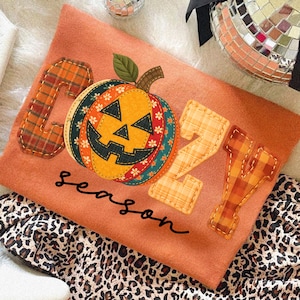 Cozy Season Embroidery png, Floral Pumpkin Patchwork png, Fall png, Fall Coquette png, Fall Girly png, Autumn png, Cozy Season