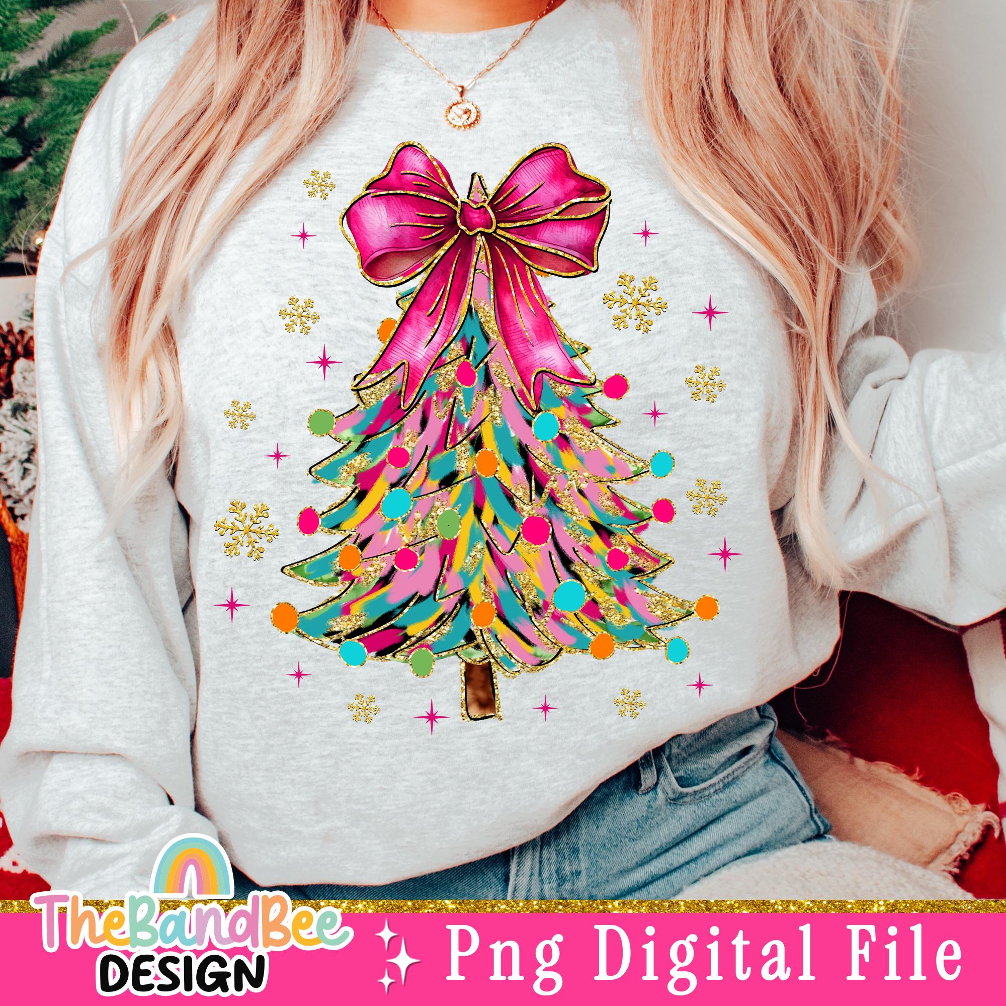 Colorful Coquette Glitter Christmas Ornament Png, Merry Christmas Design, Bright Color Christmas Coquette Bow, Brushstroke Christmas Png