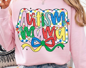 Autism Mama PNG, Autism Awareness Coquette Png, In April We Wear Blue Png, Checkered Autism Bow PNG, Special Education Png, Neurodiversity