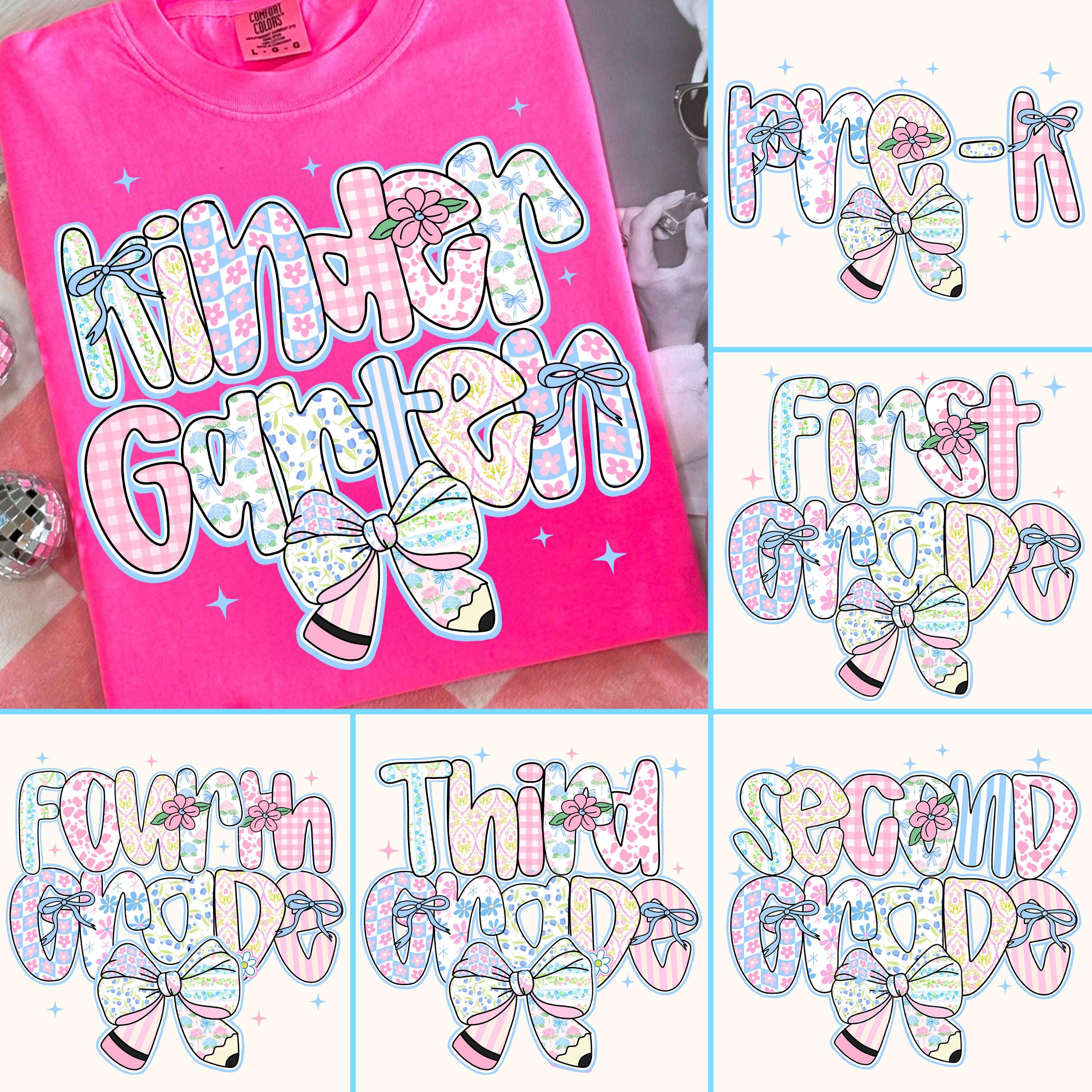 Preppy Back to School Floral Bundle, First Day Of School, School Png, Preppy School Png, First/Second/Third Grade Design, School Bundle Png