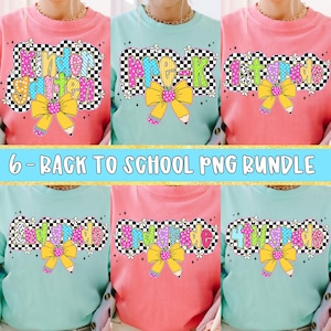 Preppy Back to School PNG Bundle, Teacher First Day of School Shirt Design, Girly Pencil Bow Png, Checkered Pre-k Kindergarten 1st Grade Png
