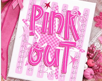 Pink Out Png, Breast Cancer Awareness Football Sublimation Design, Retro Checkered Star Coquette Bow, Game Day Shirt Png, Digital Download