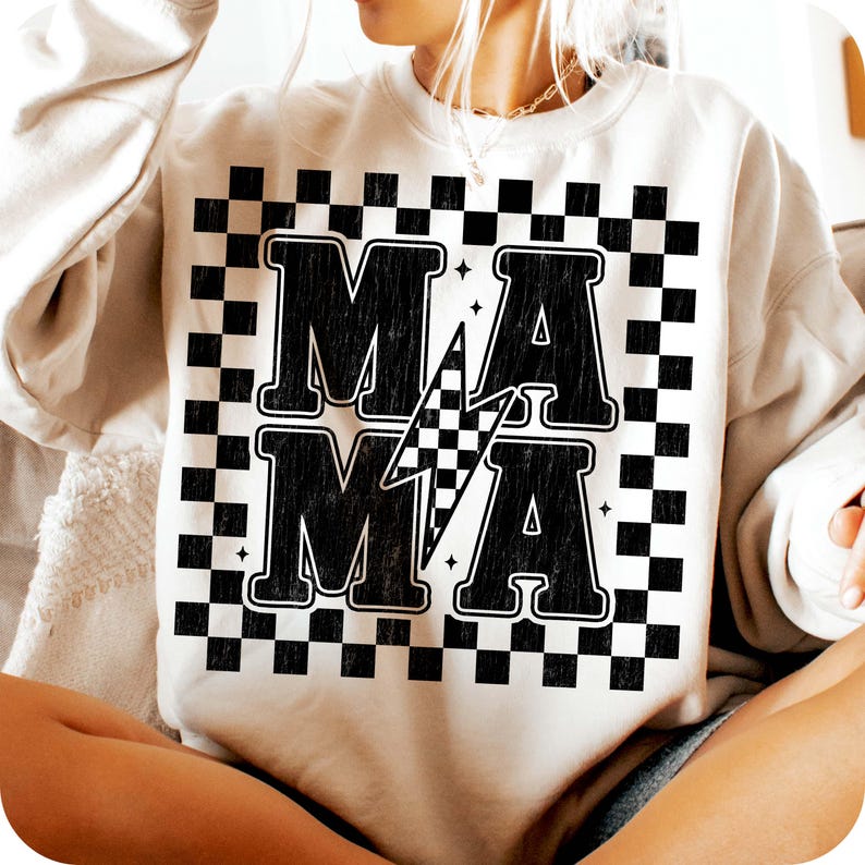 Mama Retro Checkered PNG, Retro Mama Png, Mothers Day, Mama shirt design Png, Retro Mama Checker Png, Mama lightning bolt png
