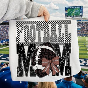 Football Mom PNG, Retro Checkerboard Leopard Star Print PNG, Game Day Sublimation Design, Sport Mama Football Shirt Png