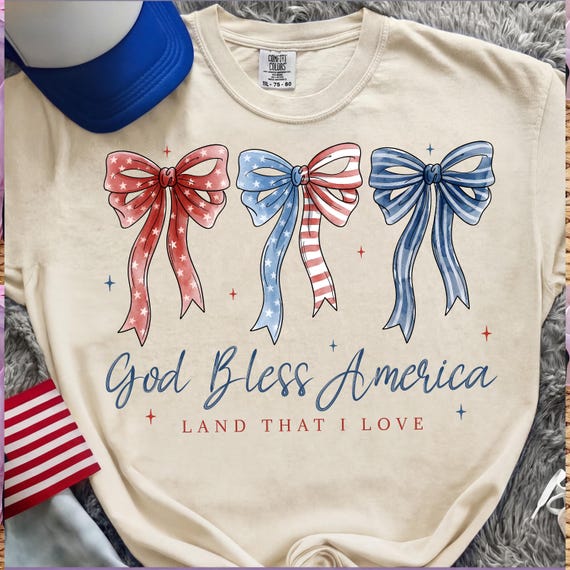 Coquette God Bless America PNG, 4th of July Retro USA PNG, 1776–2026 Patriotic Shirt Design, Red White Blue Independence Png