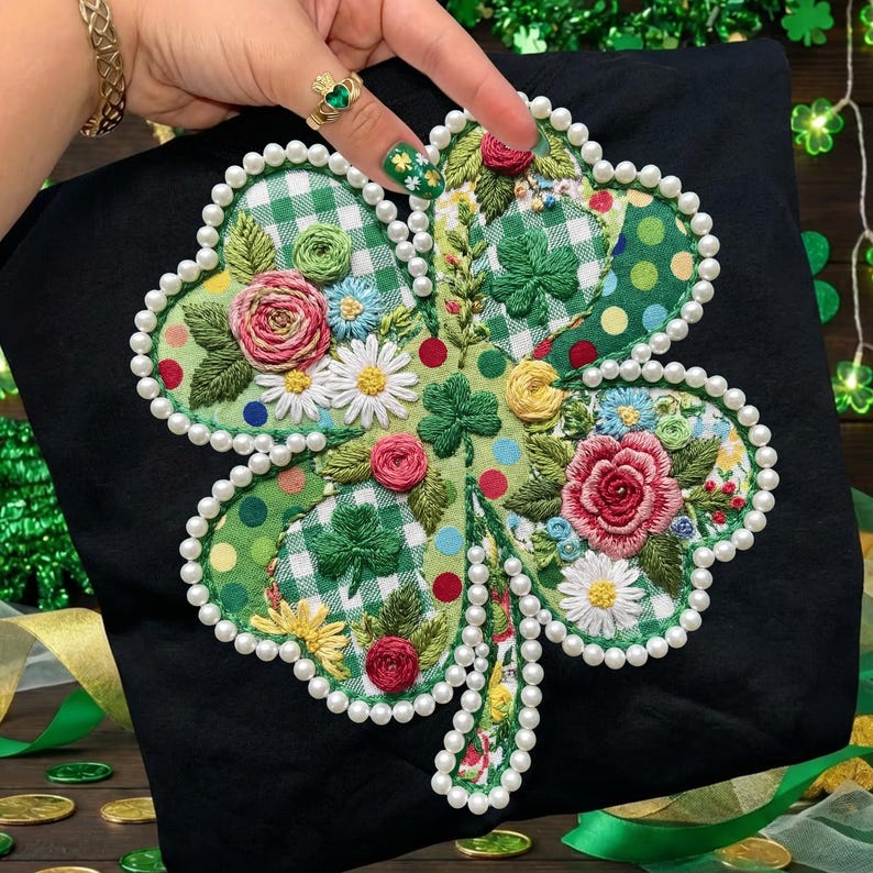 Shamrock Patchwork Pearls Png, Clover St Patricks Day Png, St Patrick ...