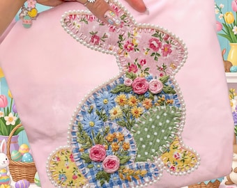 Floral Easter Bunny Patchwork PNG, Bunny Easter PNG, Floral Retro Valentine Png, Cottage Core Gingham Patchwork PNG, Spring Patchwork png