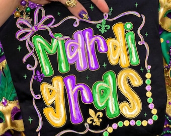 Brushstroke Mardi Gras PNG, Fleur De Lis Coquette PNG, Carnival Party Shirt PNG, New Orleans Parade Colors, Trendy Fat Tuesday Png Digital