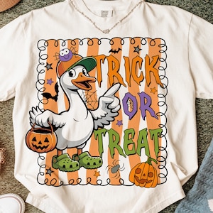 Halloween Goose Trick or Treat PNG, Halloween Silly Goose Clipart, Boy Halloween Goose PNG, Kids Halloween, Halloween Boy Shirt png, Pumpkin