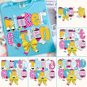 Preppy Back to School Bundle PNG, Kokette Lehrer Erster Schultag Shirt Design, Girly karierte Sublimation, Pre-k 1st / 2nd / 3rd Grade