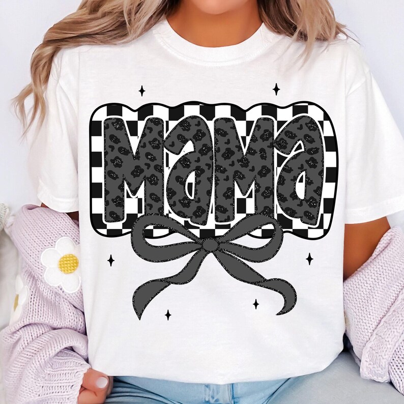 Retro Mama Checkered Bow Png, Mama Bow Png, Coquette Mama Leopard png, Mama Png, Black And White Mama, Mother’s Day Png