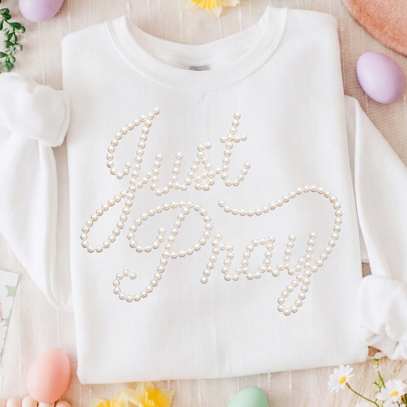Bid gewoon parels png, Jesus Christian shirt png, retro bloemen religieuze sublimatie, parels christelijke digitale download, religieus afbeelding 4