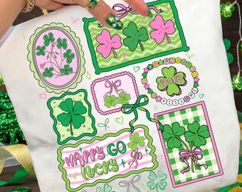 Feliz y despreocupado Png, Día de San Patricio Png, Garabato de San Patricio Png, Trébol con lazo coqueto Png, Suerte rosa y verde Png, Irlandés