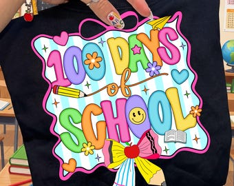 100 dni szkoły Png, kokarda kokietki Png, szkoła w stylu preppy Png, kokarda ołówka Png, szkoła retro Png, koszula nauczycielska Png, pobieranie cyfrowe