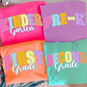 Preppy Back to School Floral Bundle PNG, First Day of School Designs, Kindergarten to Third Grade, Retro Teacher Shirt Neon Sublimation