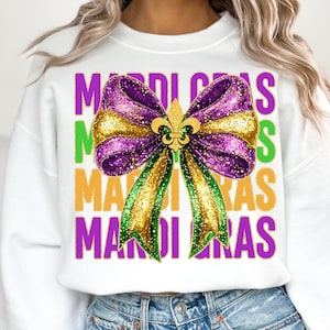 Glitter Mardi Gras Coquette Bow Png, Mardi Gras Png, Mardi Beads Louisiana Festival Shirt, New Orleans Carnival Bow, Mardi Gras Sublimation