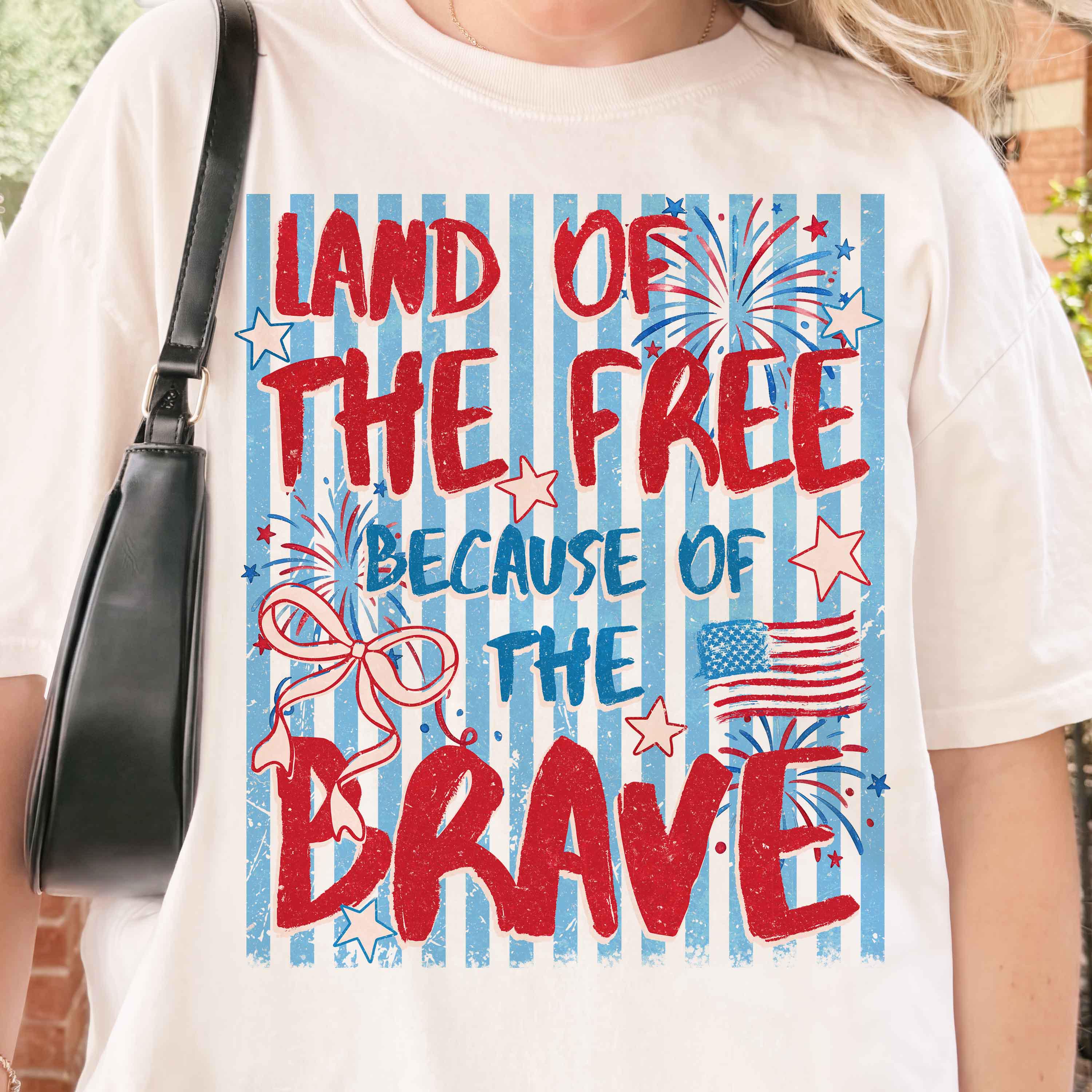 Land of the Free Because of the Brave Png, Retro 4th of July Png ...